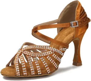 Latin Dance Shoes - Rhinestone Sandals with 9CM (3.54") Heels for Tango, Rumba, Samba, Wedding