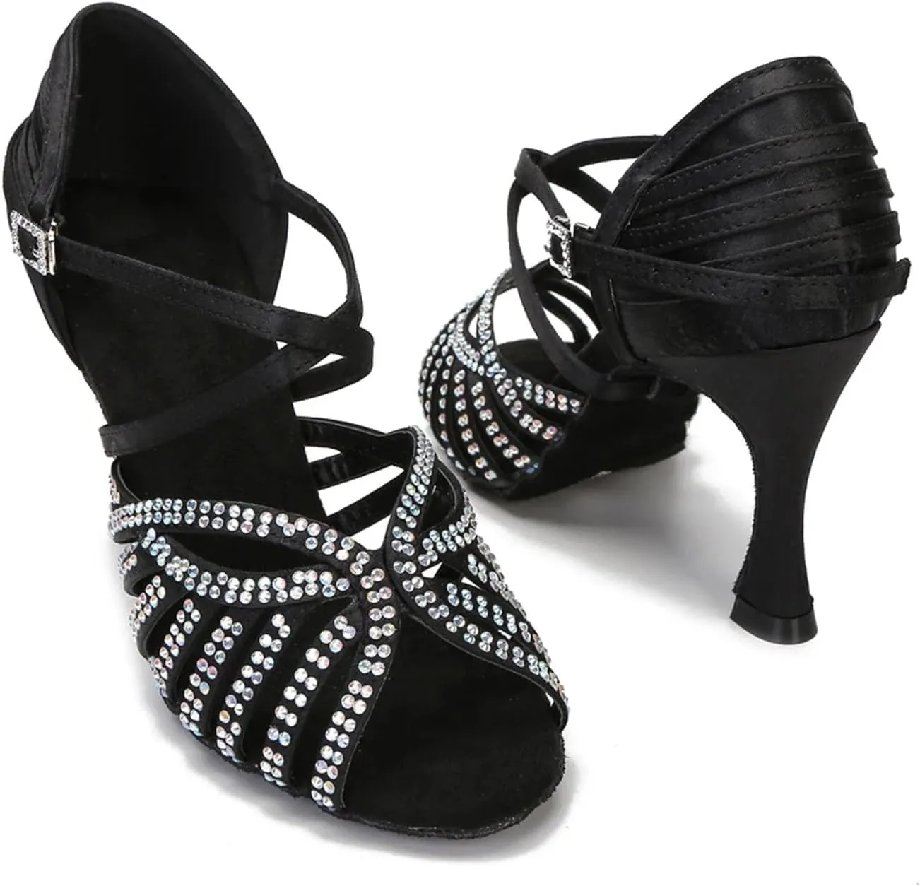 Latin Dance Shoes - Rhinestone Sandals with 9CM (3.54") Heels for Tango, Rumba, Samba, Wedding
