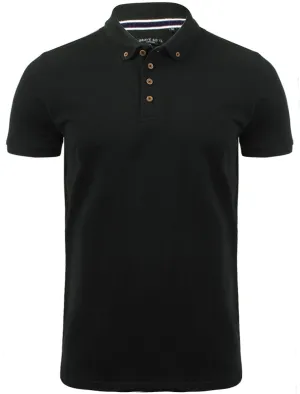 Link Pique Cotton Polo Shirt in Black