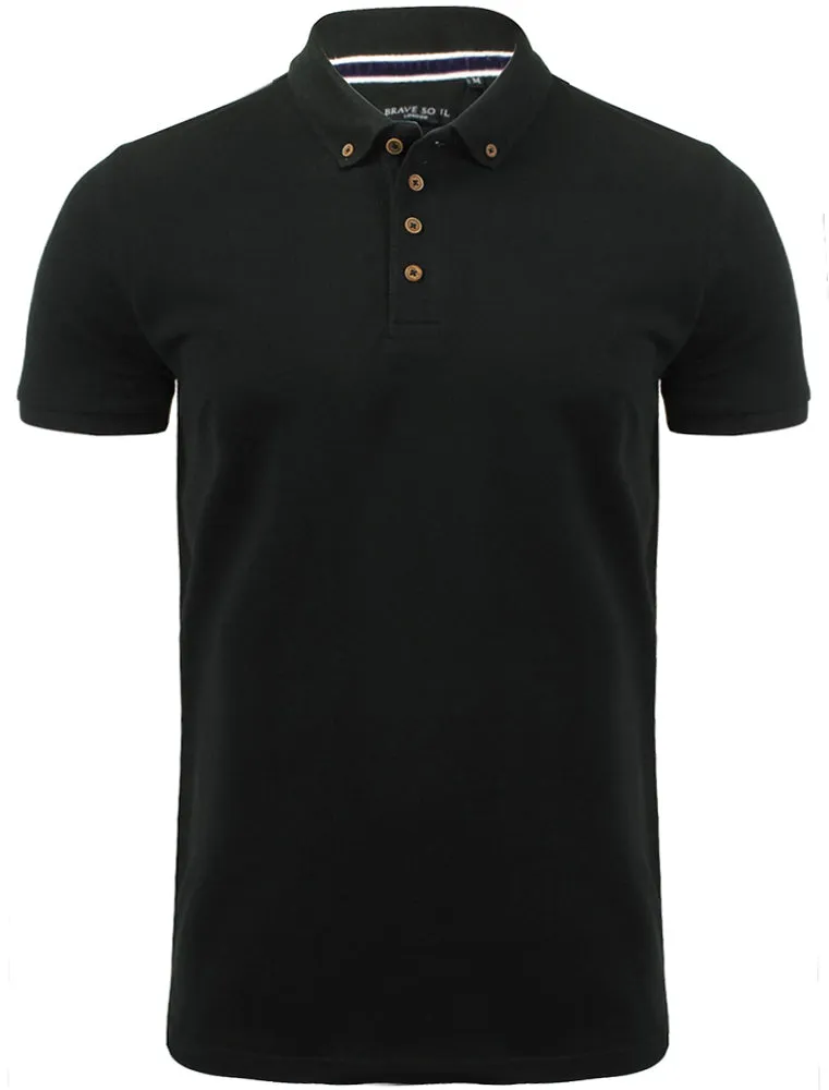Link Pique Cotton Polo Shirt in Black