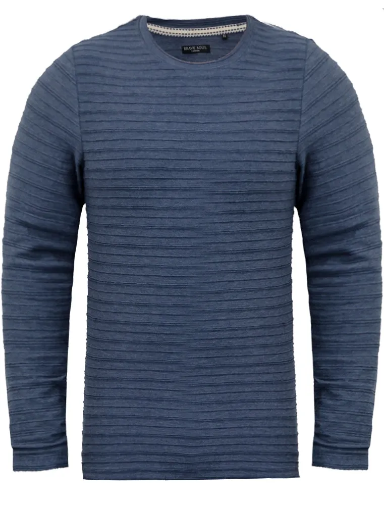 Madison Stripe Textured Long Sleeve Top in Blue