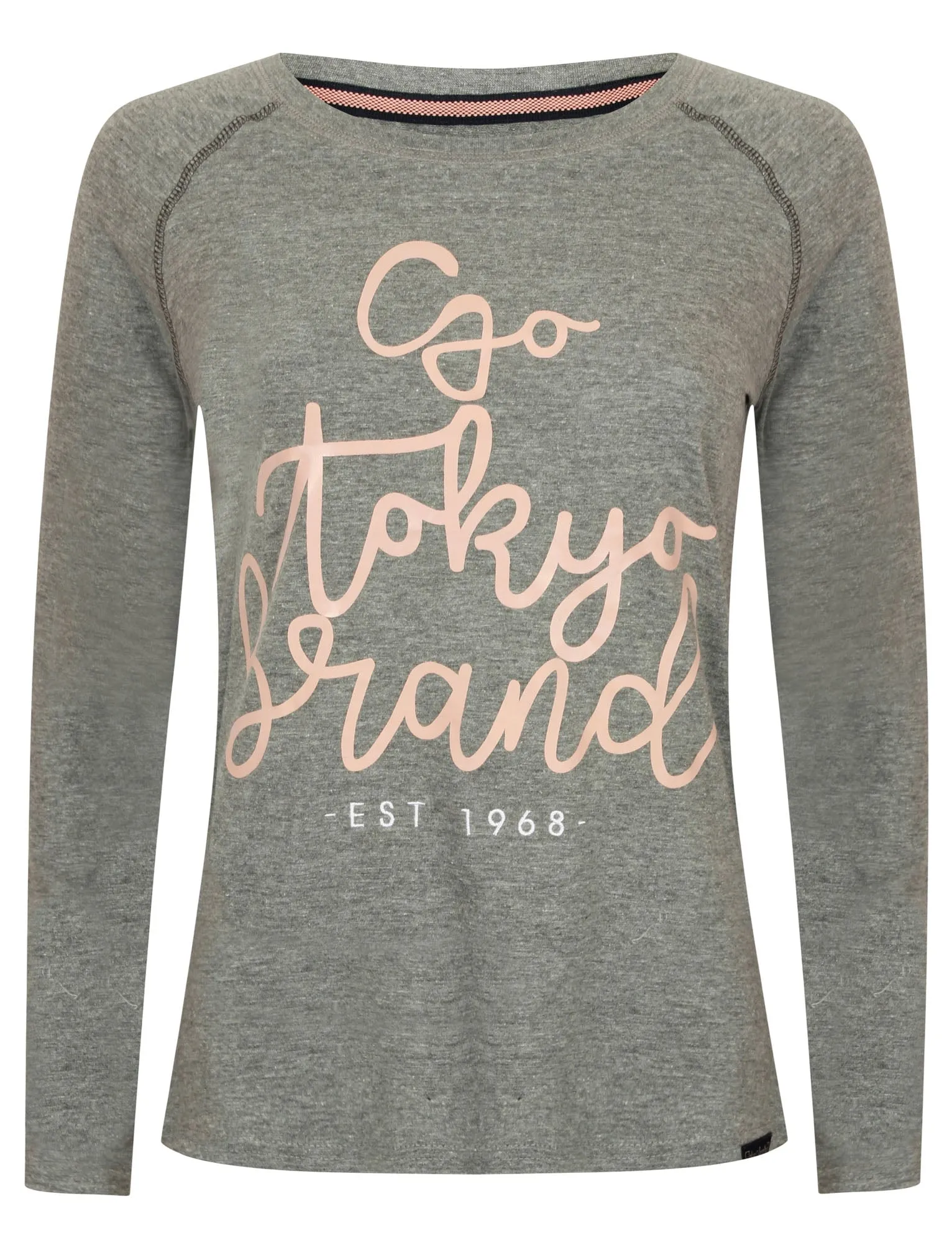 Malie Long Sleeve Top with Motif in Mid Grey Marl - Tokyo Laundry