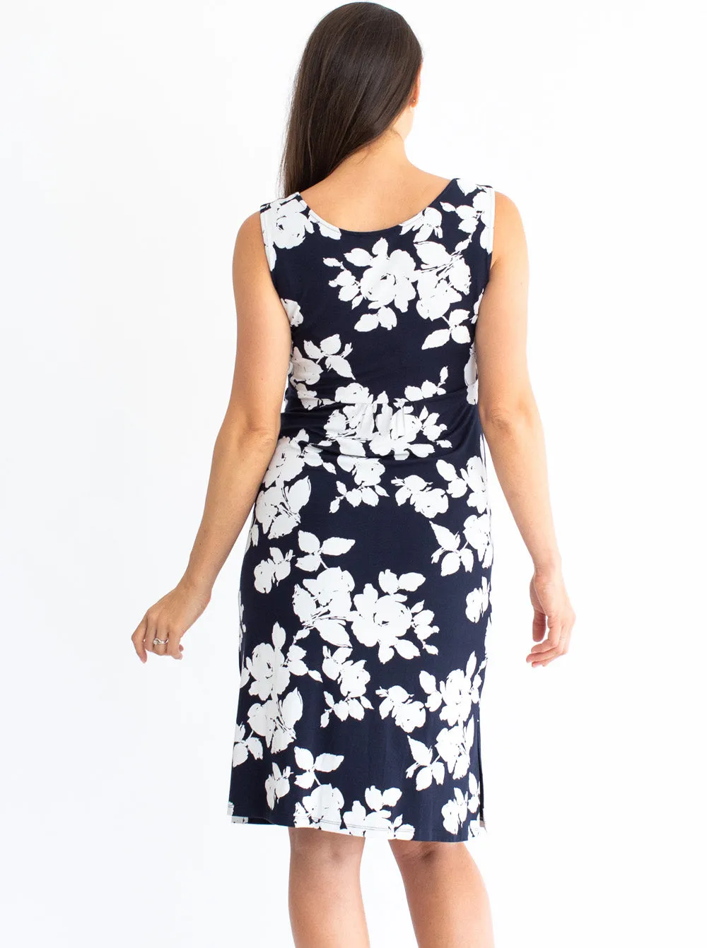 Maternity & Nursing Sleeveless Dress - Navy Print