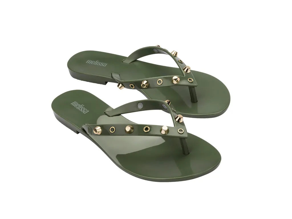 Melissa Harmonic Studs II AD Green Flat Flipflops