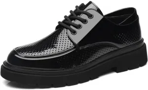 Men's Classic Formal Oxford Shoes Classic Lace Up Platform Breathable Print Leather Wingtip Men Shoes Lug Sole Non-Slip Brogue Dress Shoes for Men