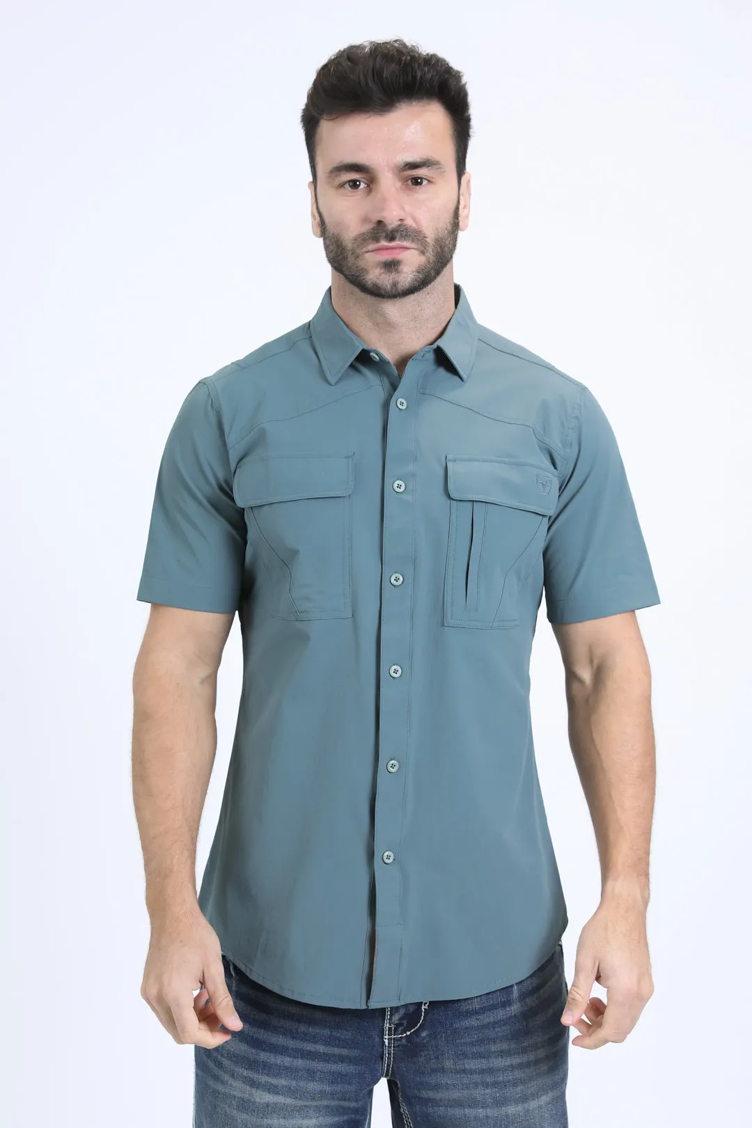 Mens Performance Classic Fit Short Sleeve Teal Shirt