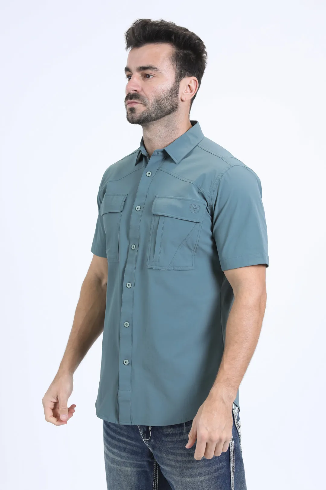 Mens Performance Classic Fit Short Sleeve Teal Shirt
