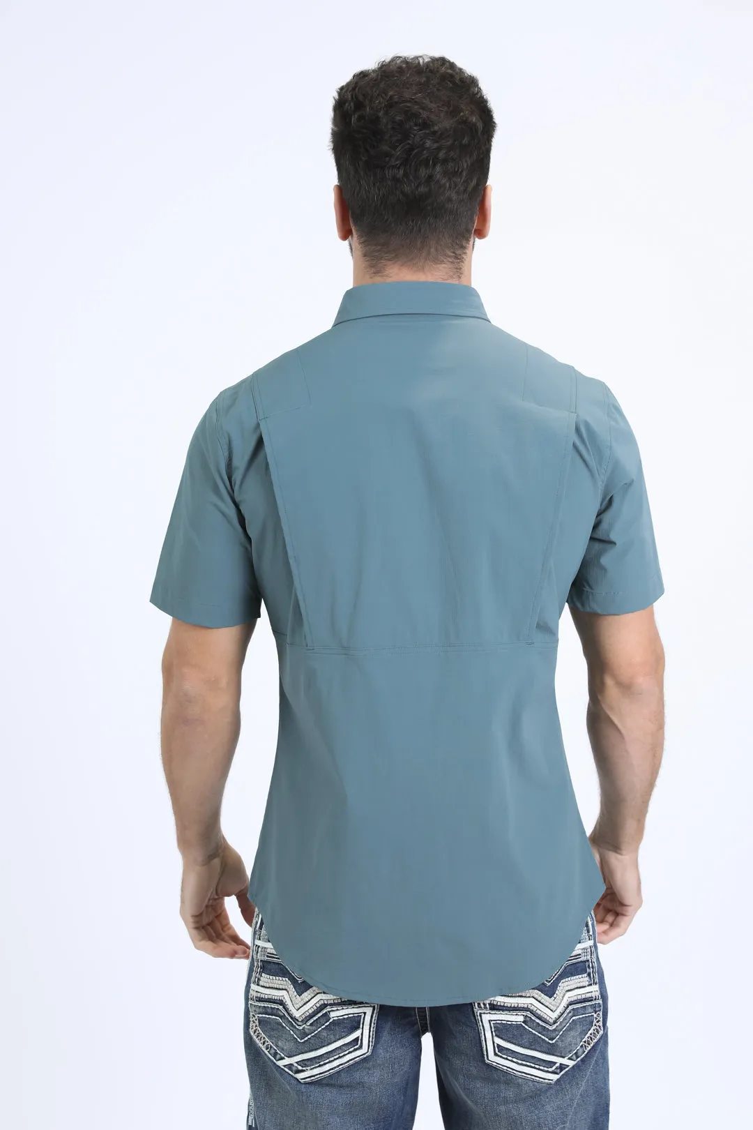 Mens Performance Classic Fit Short Sleeve Teal Shirt