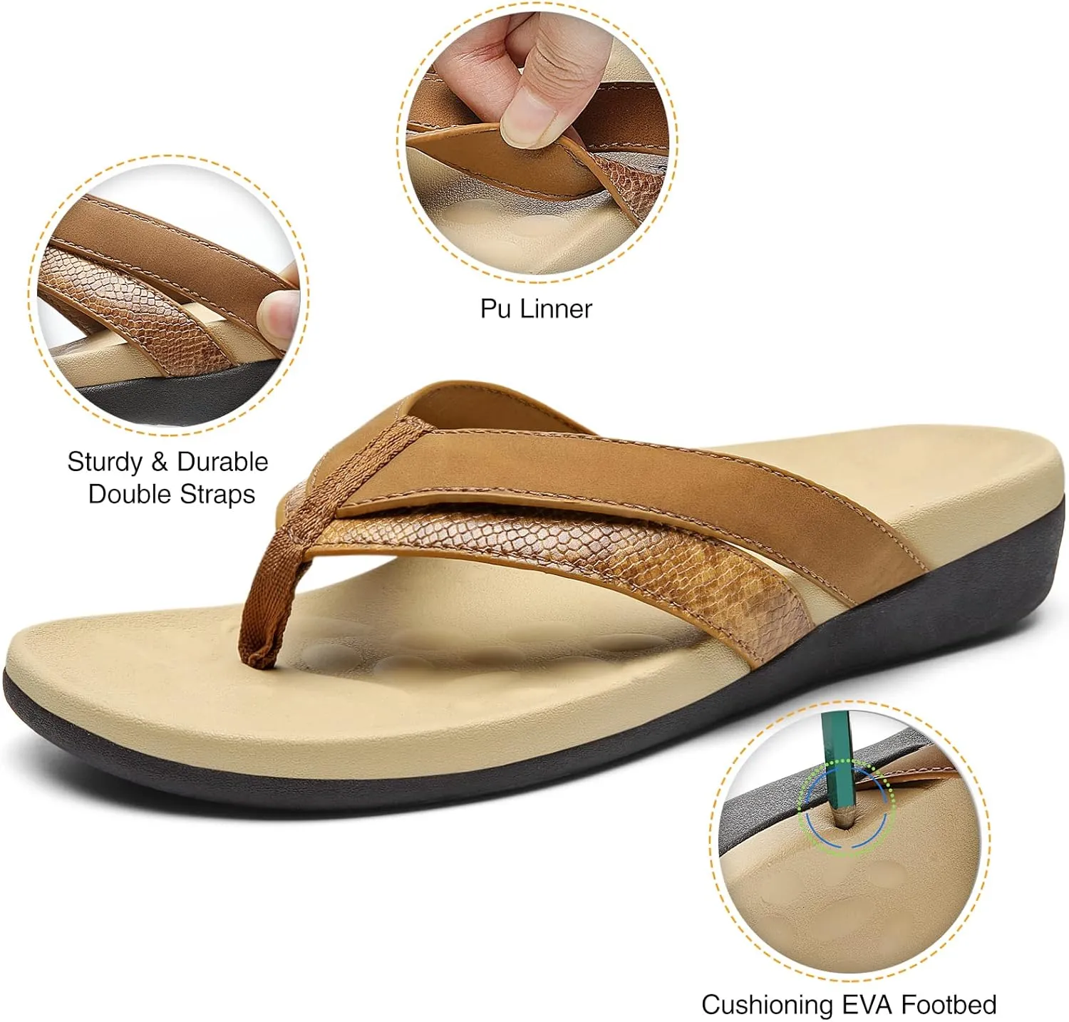 MISF Women's Orthotic Flip Flops Arch Support Thong Sandals for Plantar Fasciitis Flat Feet Comfortable Walking Slippers