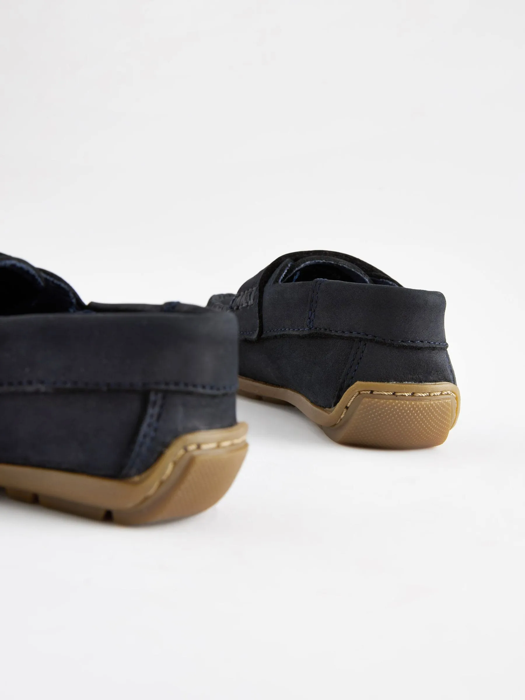Navy Standard Fit (F) Leather Penny Loafers with Touch and Close Fastening