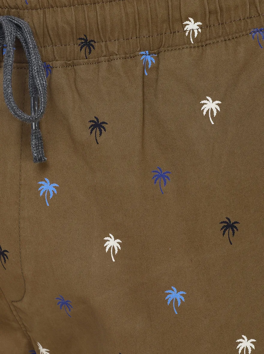Olive Brown Printed Regular Fit Capri  | JadeBlue