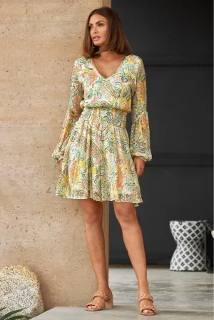 Paisley Print Smocked Peasant Dress Pink Multi