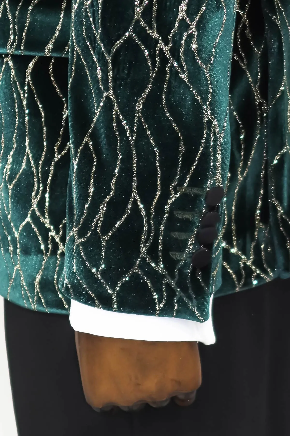 Patterned Dark Green Velvet Men Singer Tuxedo Blazer - Wessi