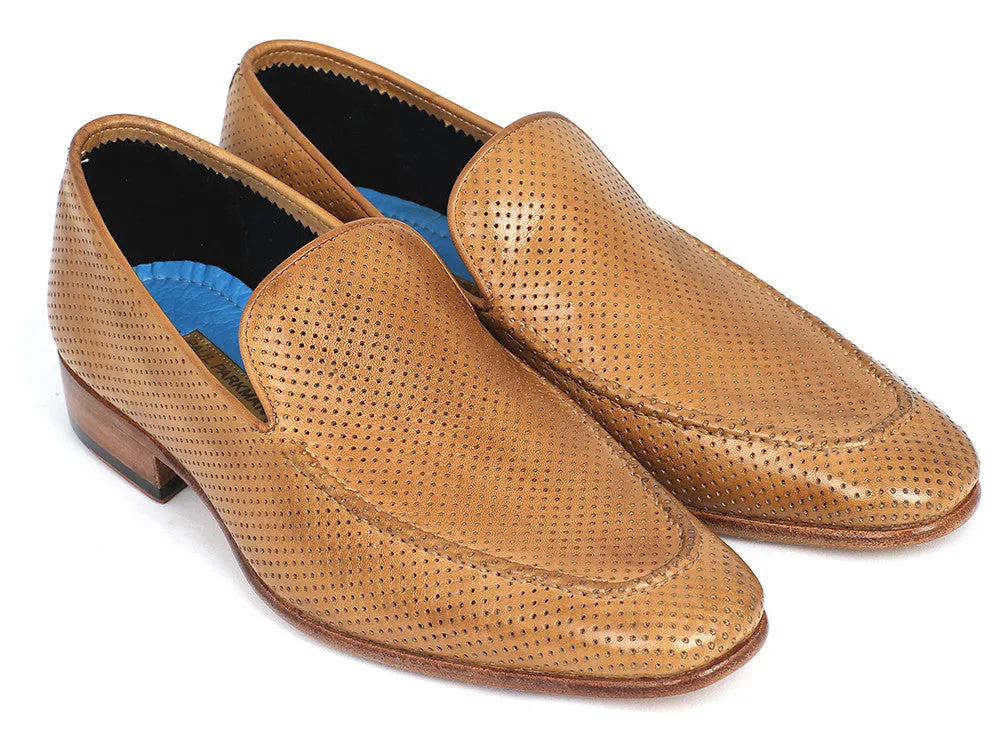Paul Parkman Beige Perforated Leather Loafers