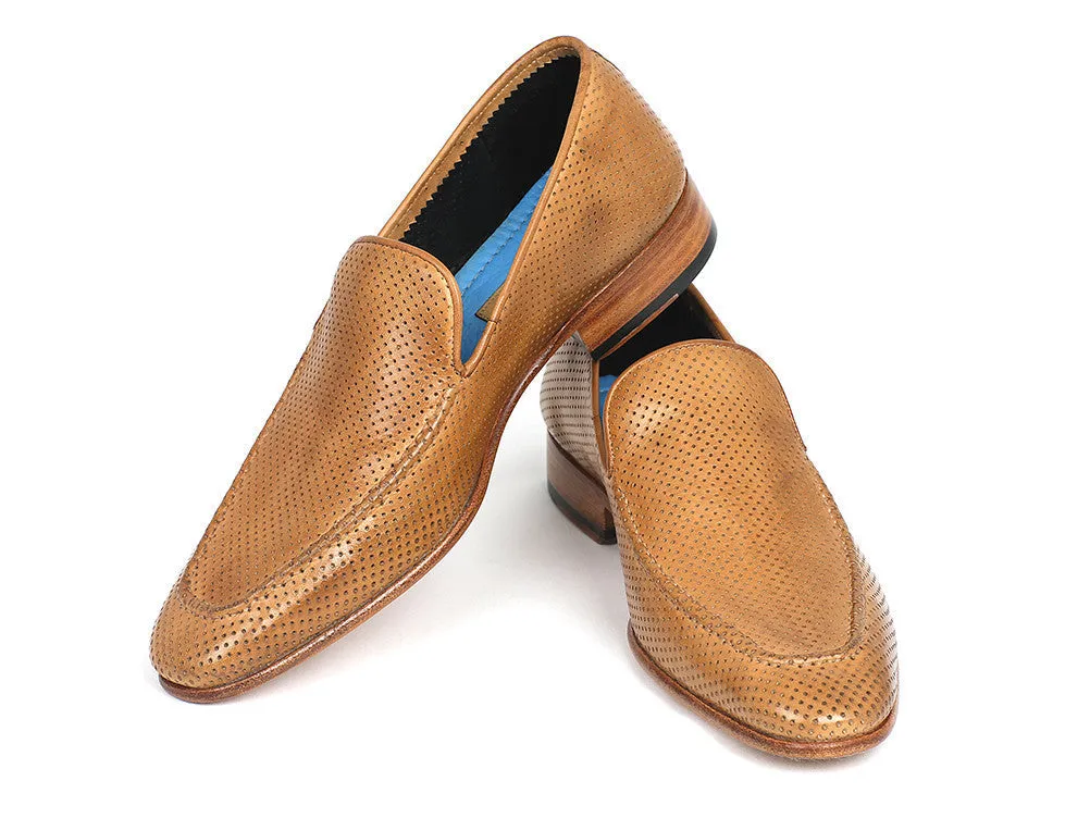 Paul Parkman Beige Perforated Leather Loafers