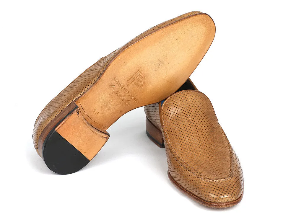 Paul Parkman Beige Perforated Leather Loafers