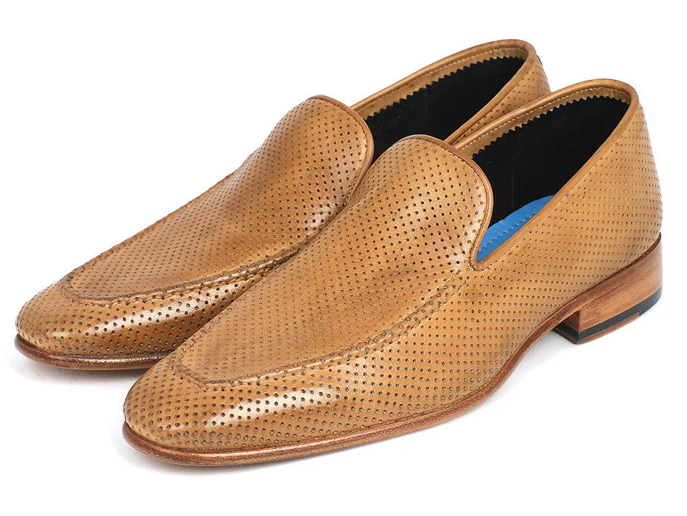 Paul Parkman Beige Perforated Leather Loafers