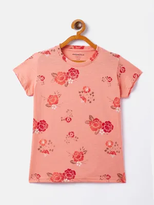 Peach Printed Round Neck T-Shirt