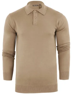 Placket C Long Sleeve Knitted Polo Shirt in Stone