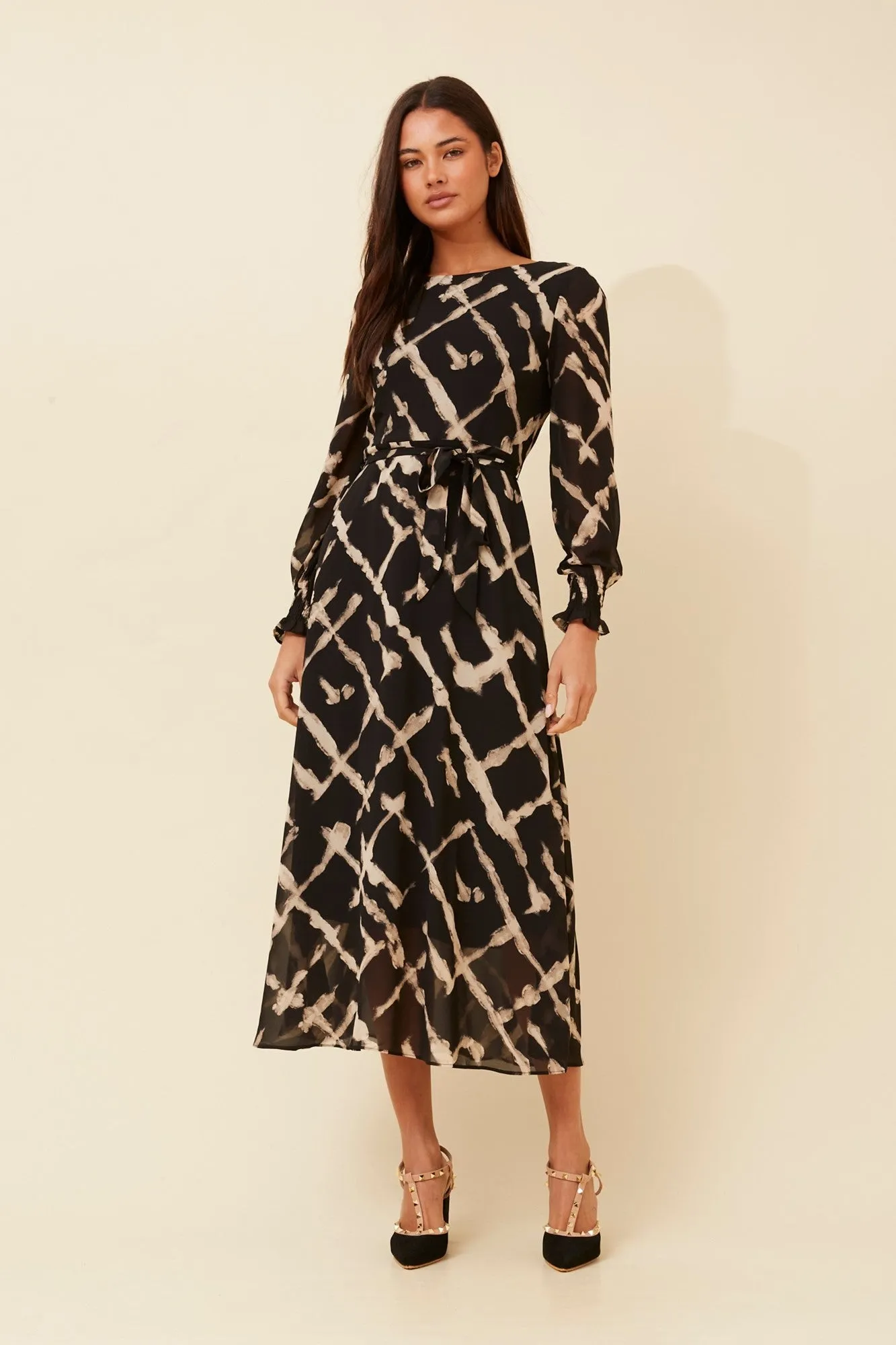 PRISCILLA ABSTRACT PRINT MAXI DRESS