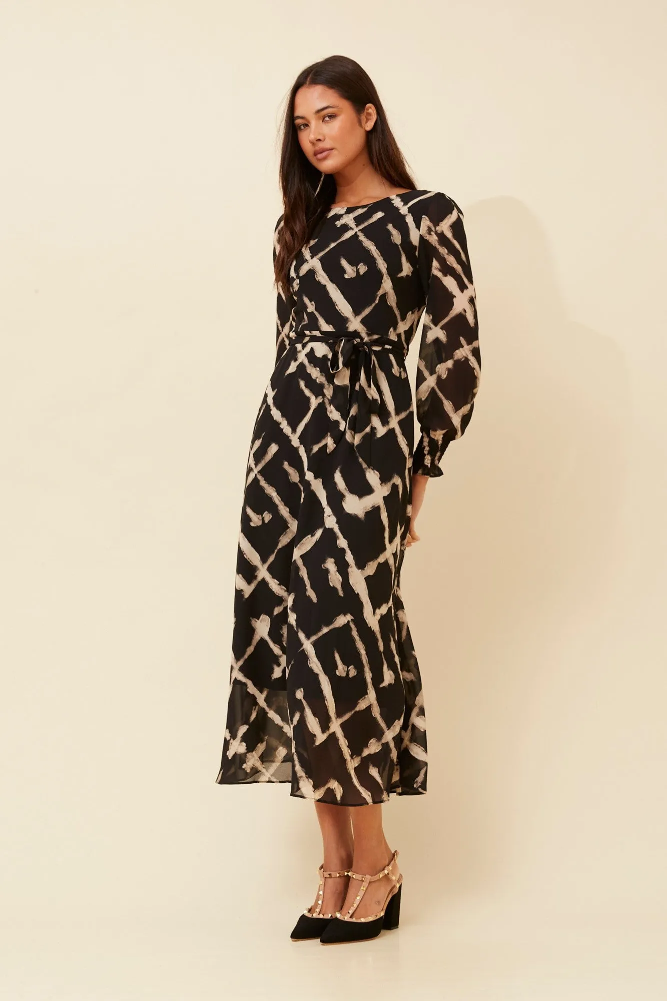 PRISCILLA ABSTRACT PRINT MAXI DRESS