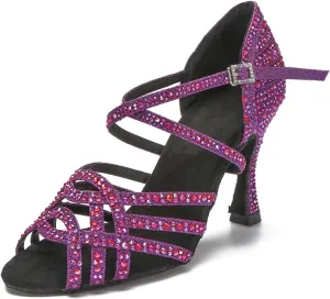 Purple/Black Dance Sandals - Rhinestone Ballroom Training Heels (9CM/3.54")