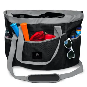 Red Suricata XL Mesh Beach Bag Tote -  Black & Grey