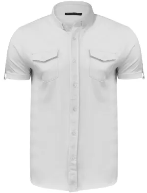 RobertS Jersey Short Sleeve Shirt with Military Pockets in White