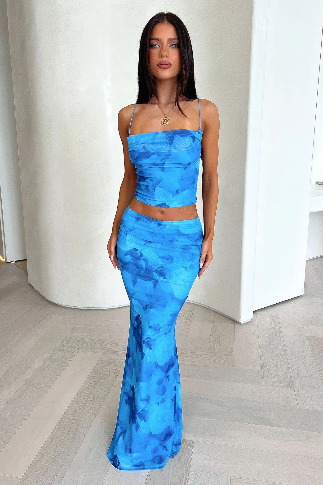 Ryleigh Maxi Skirt - Blue Floral