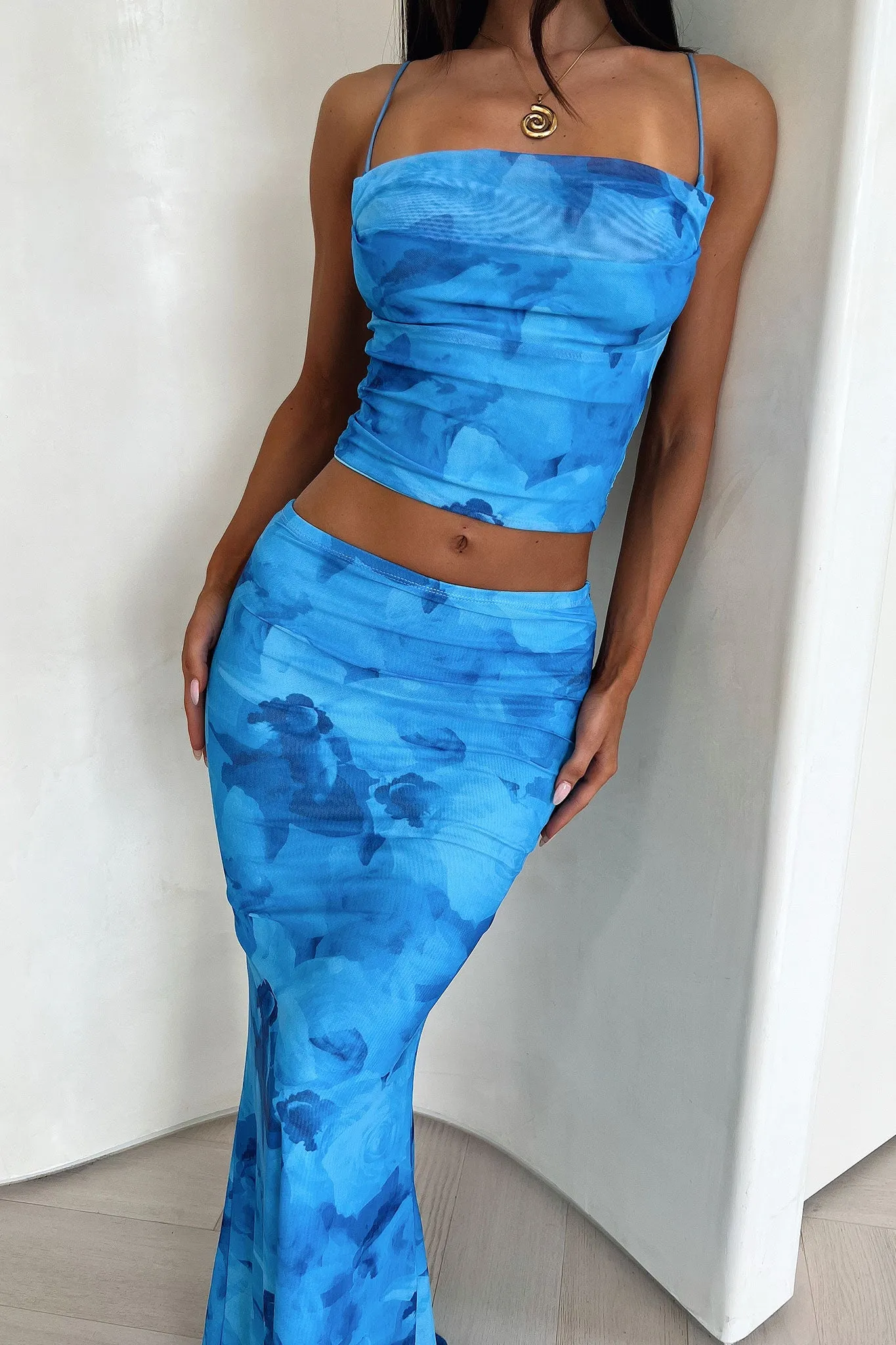 Ryleigh Maxi Skirt - Blue Floral