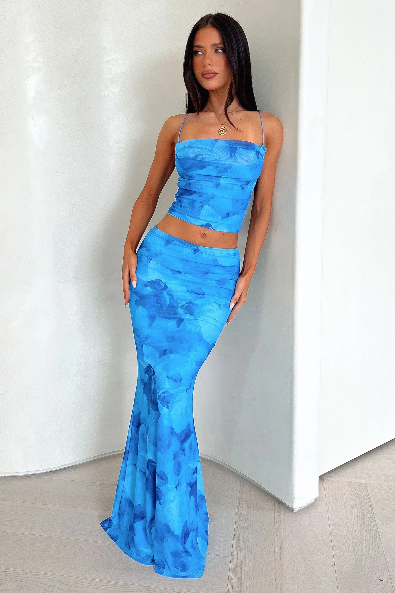 Ryleigh Maxi Skirt - Blue Floral