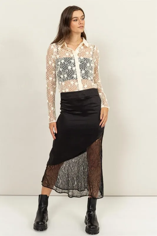 SALE* Satin And Lace Midi Skirt
