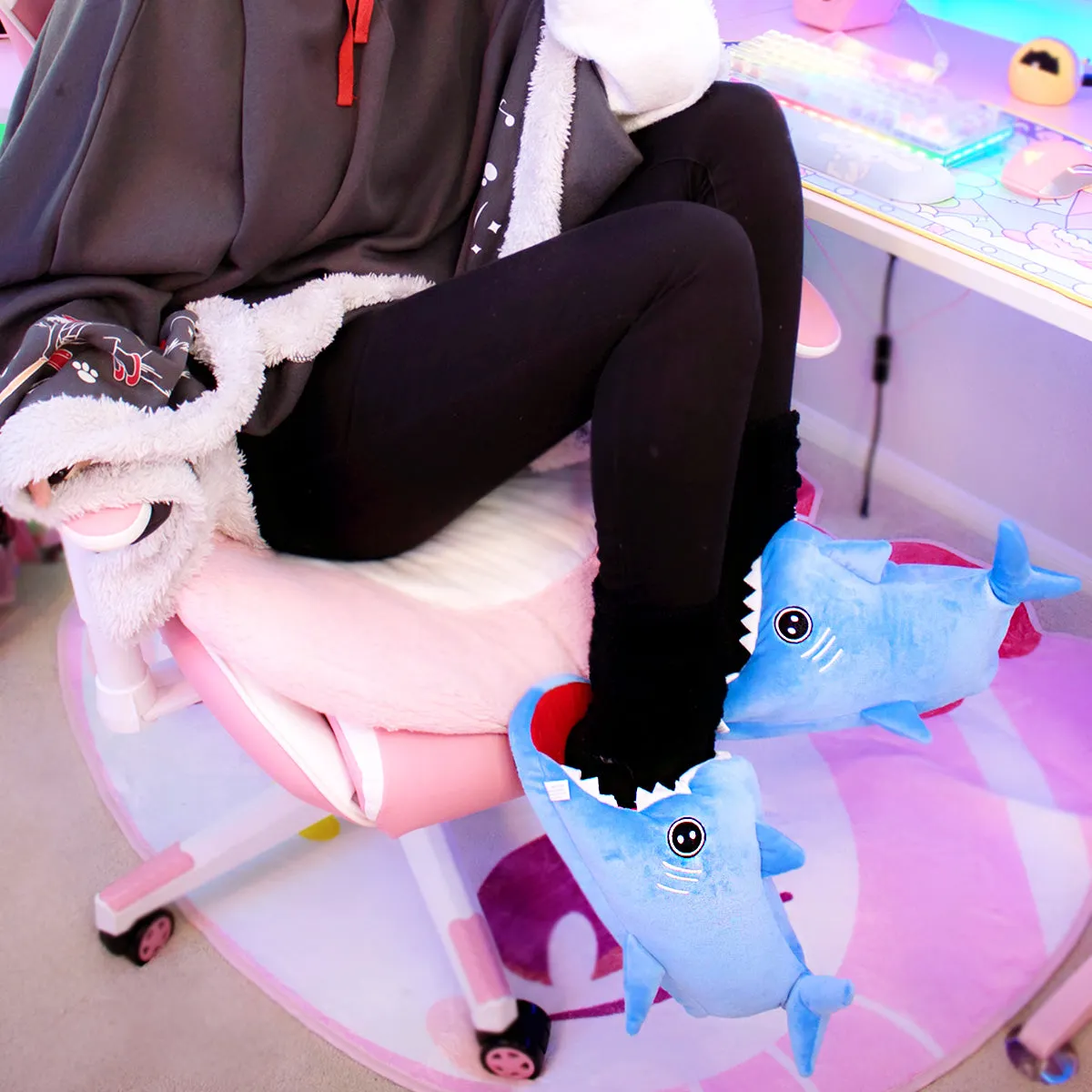 Shark Slippers - Blue Animal Home Shoes for Women