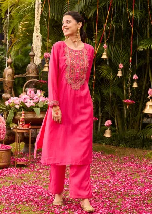 Shirin Fuchsia Pink Chanderi Embroidered Kurta Set for Women
