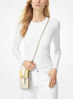 Small Tri-Color Saffiano Leather Smartphone Crossbody Bag
