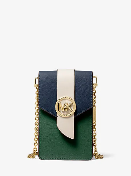 Small Tri-Color Saffiano Leather Smartphone Crossbody Bag