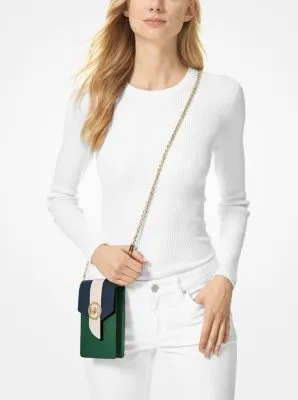 Small Tri-Color Saffiano Leather Smartphone Crossbody Bag
