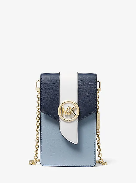 Small Tri-Color Saffiano Leather Smartphone Crossbody Bag