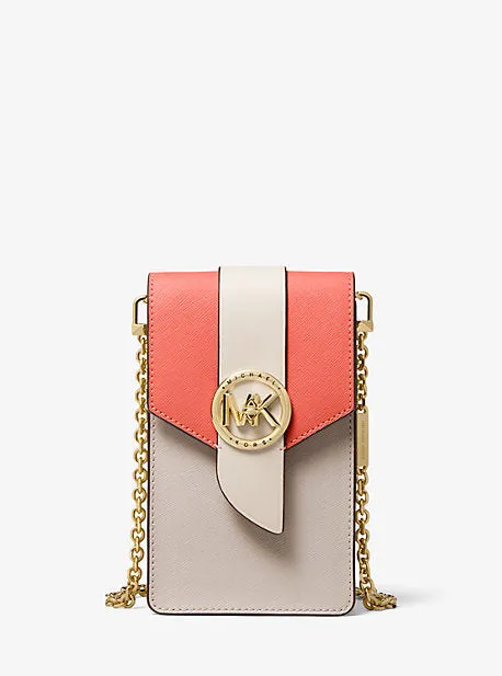 Small Tri-Color Saffiano Leather Smartphone Crossbody Bag
