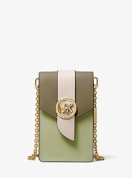 Small Tri-Color Saffiano Leather Smartphone Crossbody Bag