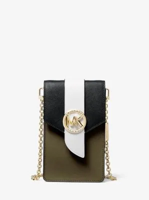 Small Tri-Color Saffiano Leather Smartphone Crossbody Bag