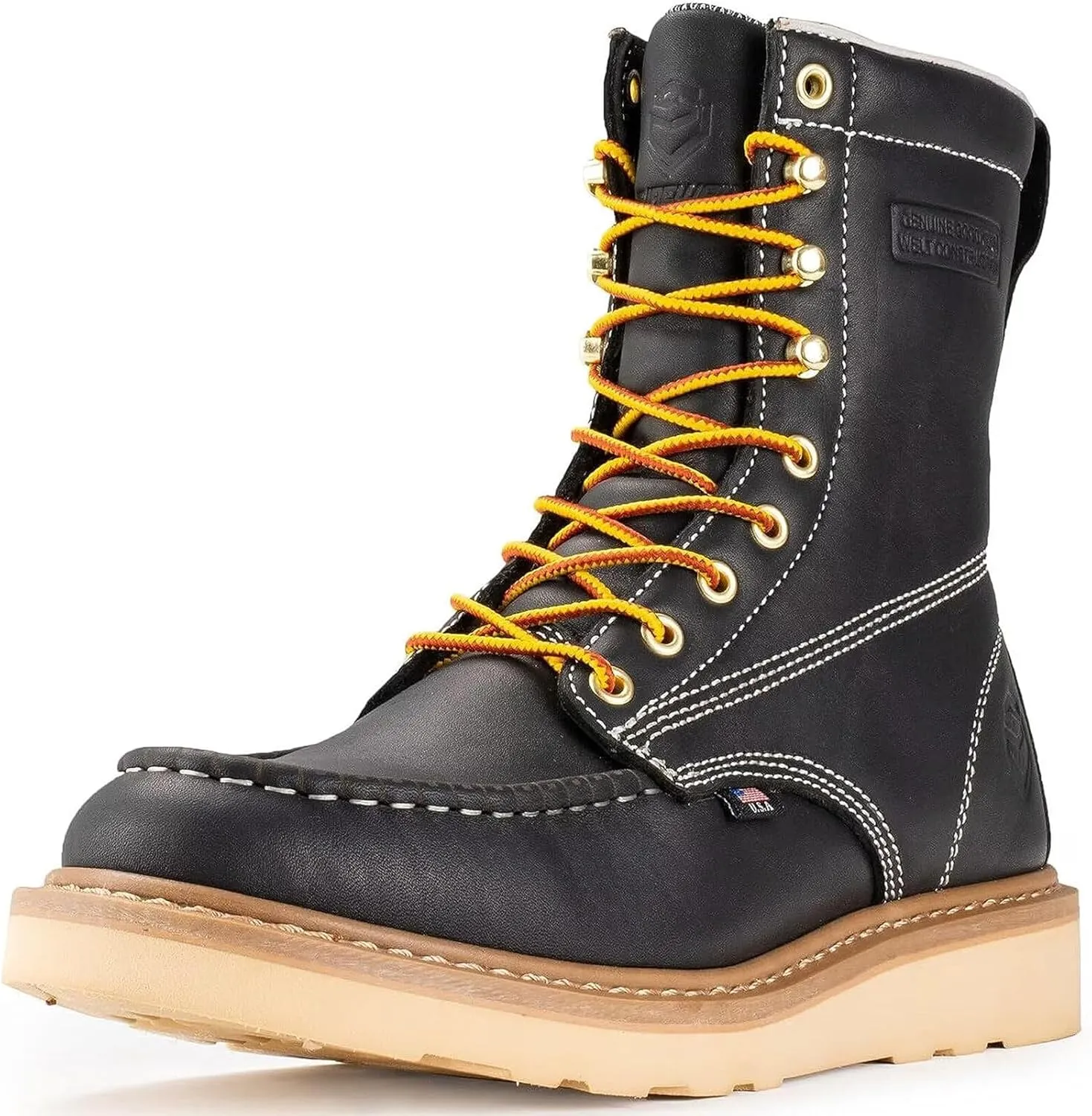 SUREWAY Mens 8 in Wedge Moc Soft/Steel Toe Work Boots for Men,Full-Grain Leather,Goodyear Welt,EH,Safety Industrial Construction Boots/Shoes for Women,Soft Toe Black,Size 10
