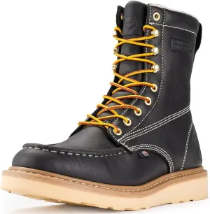 SUREWAY Mens 8 in Wedge Moc Soft/Steel Toe Work Boots for Men,Full-Grain Leather,Goodyear Welt,EH,Safety Industrial Construction Boots/Shoes for Women,Soft Toe Black,Size 10