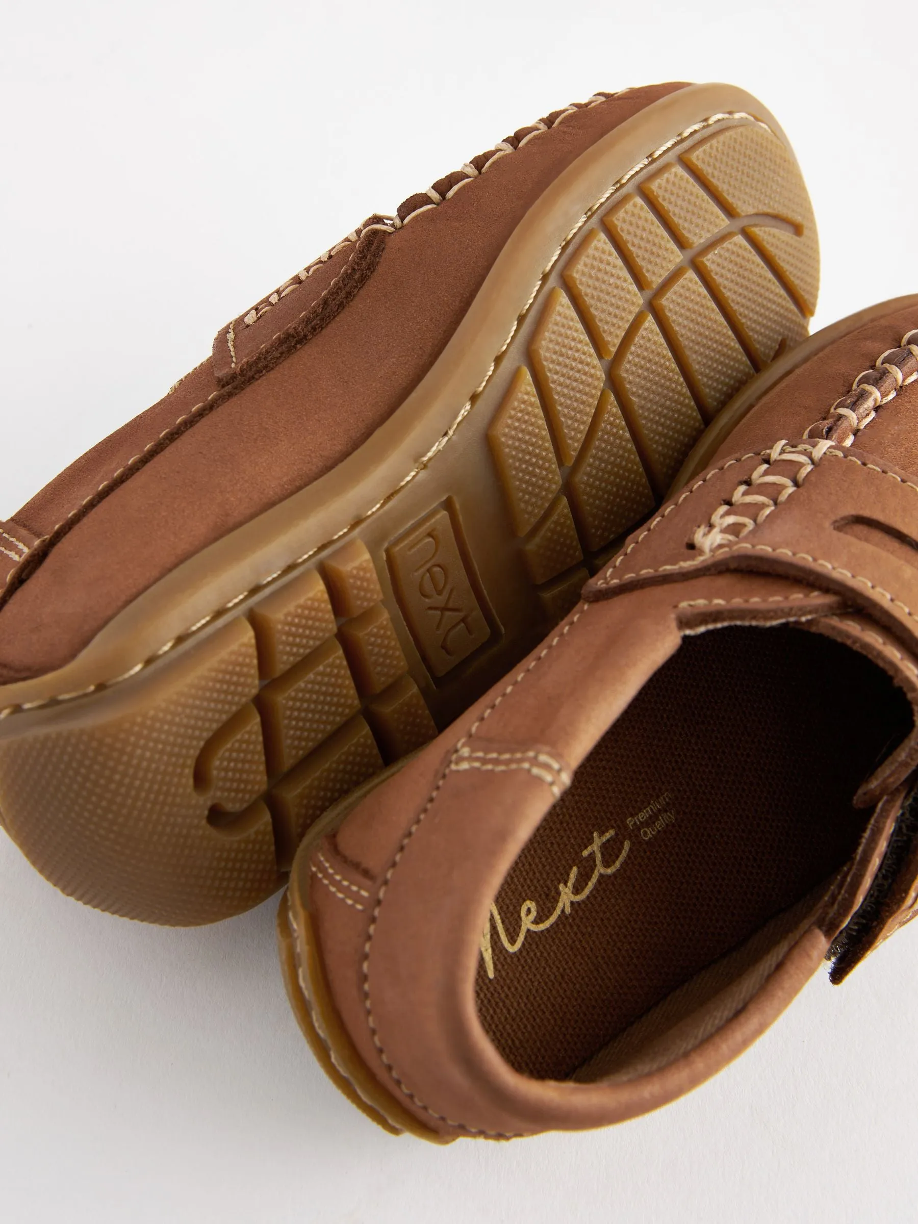 Tan Brown Standard Fit (F) Leather Penny Loafers with Touch and Close Fastening