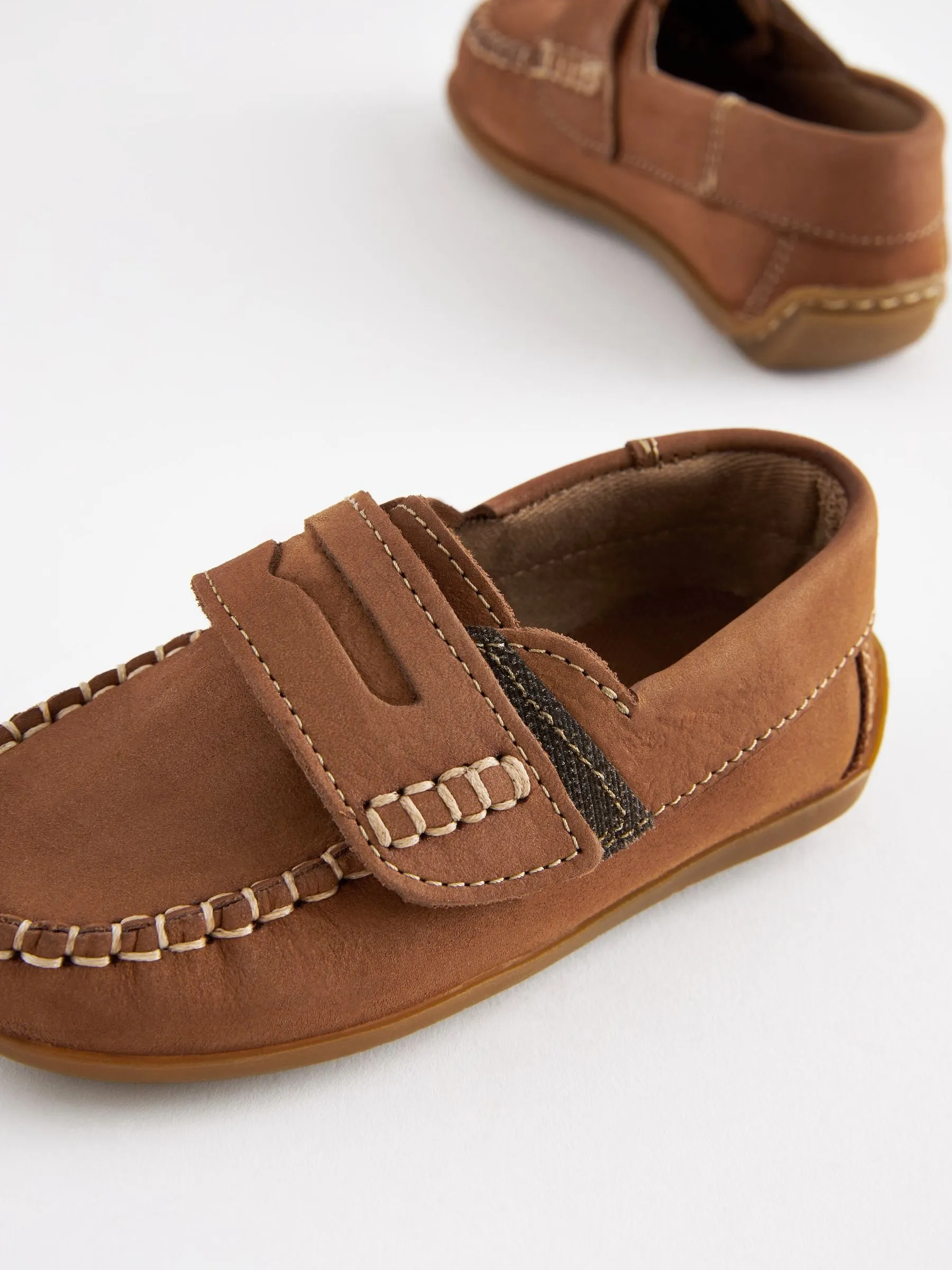 Tan Brown Standard Fit (F) Leather Penny Loafers with Touch and Close Fastening