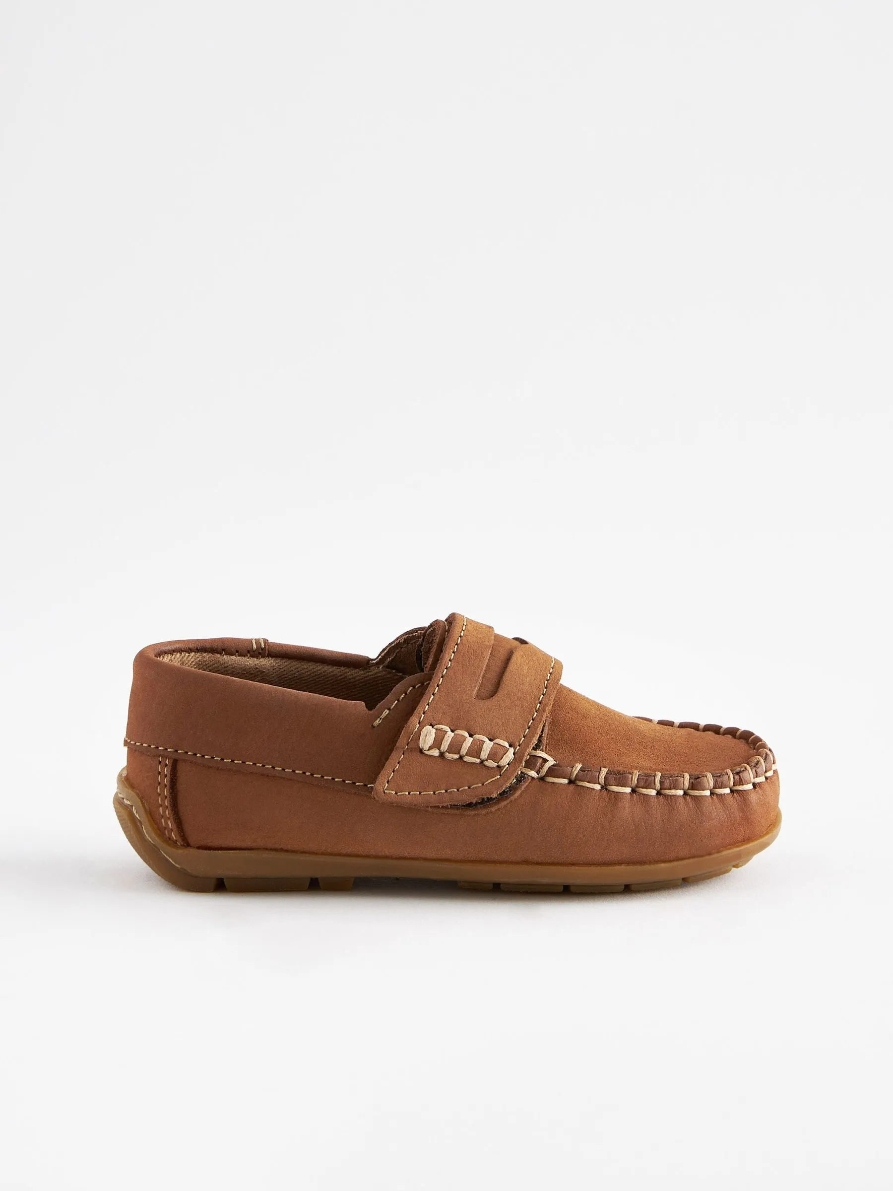 Tan Brown Standard Fit (F) Leather Penny Loafers with Touch and Close Fastening