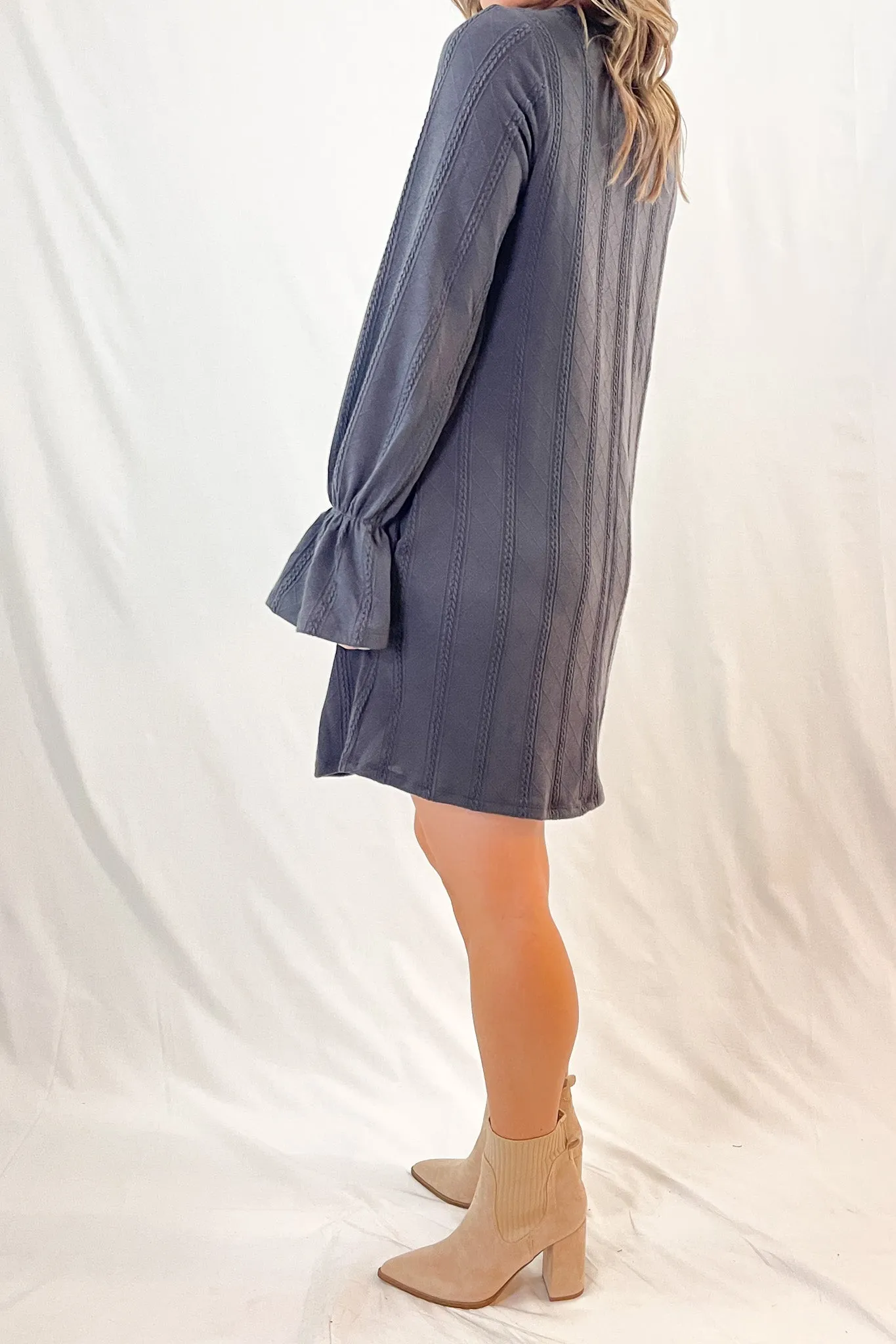 Textured Knit Bell Sleeve Dress | 5 Colors | All Sales Final