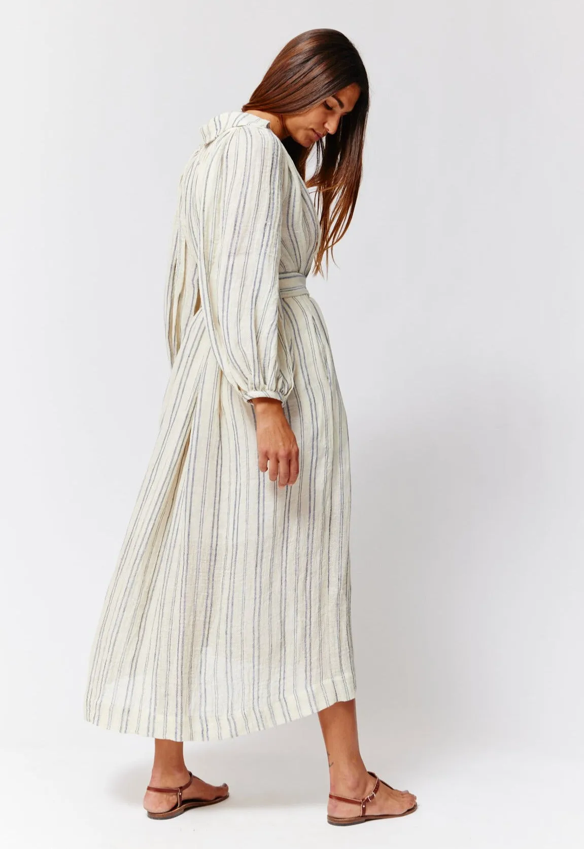THE POET DRESS in NATURAL & NAVY STRIPED CHIOS GAUZE