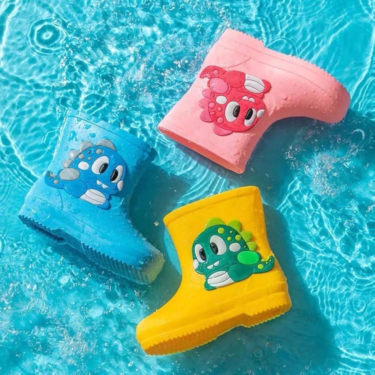 Toddler Baby Rain Boots Little Boys Girls Cute Cartoon Dinosaur Waterproof Anti-Slip Lightweight Ankle Rainboot Shoes