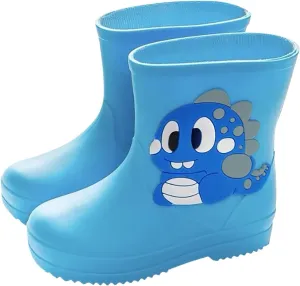 Toddler Baby Rain Boots Little Boys Girls Cute Cartoon Dinosaur Waterproof Anti-Slip Lightweight Ankle Rainboot Shoes